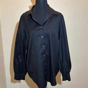 Chico's Black Button Down Collar Peasant Long Sleeves Shirt